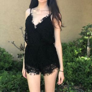 black eyelash lace romper